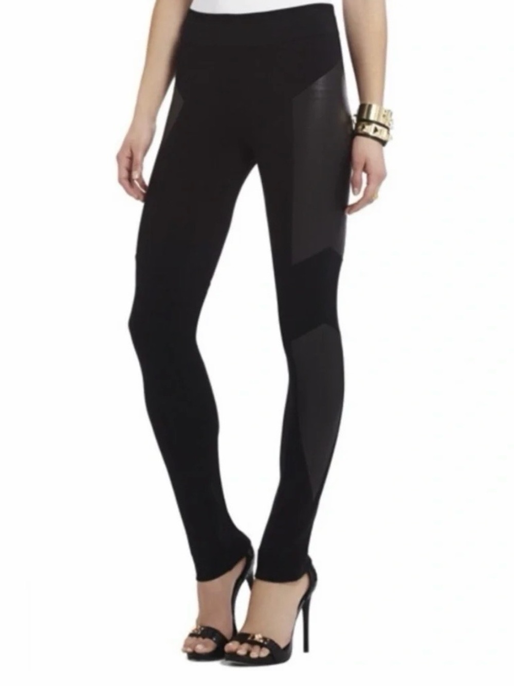 BCBGMaxAzria Mari Black Faux Leather Panel Leggings *no size*